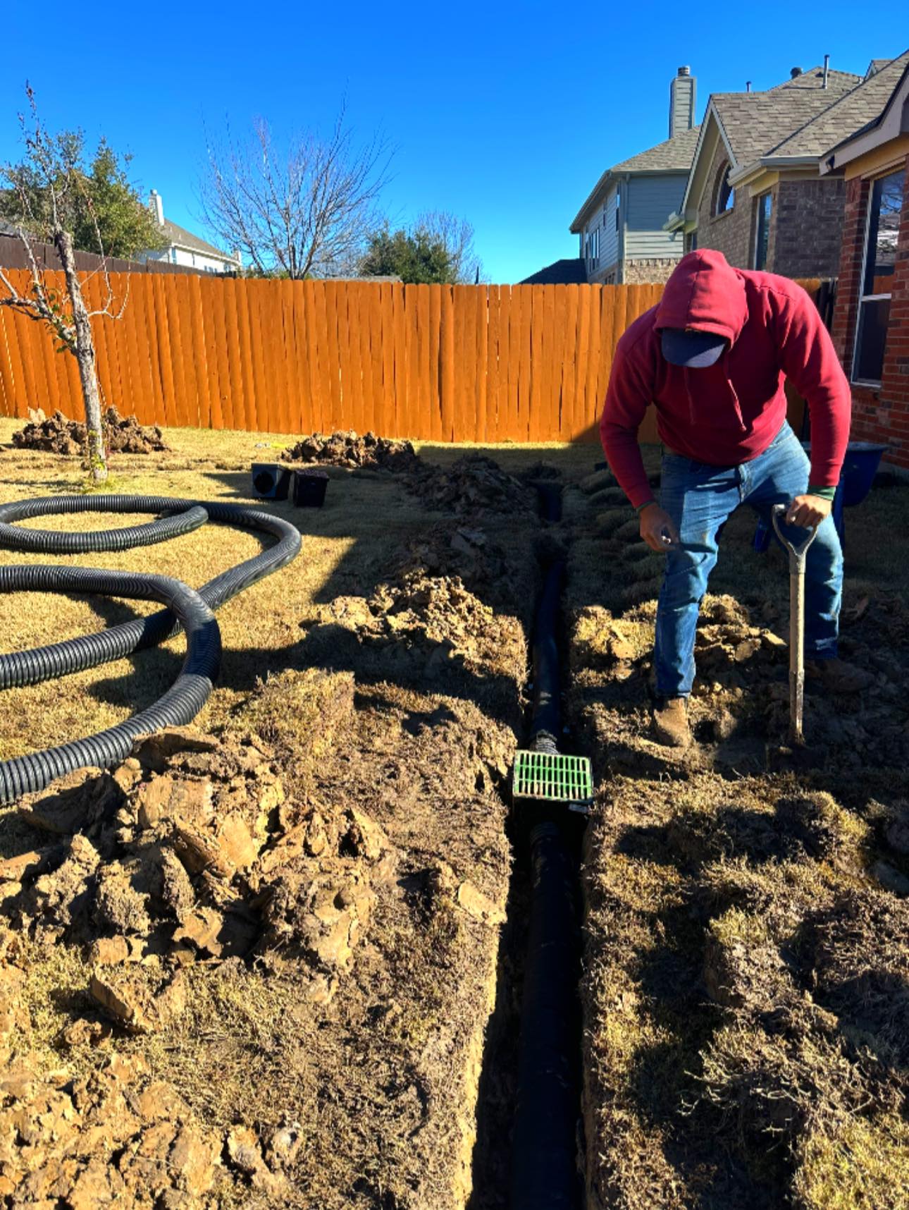Catch basin and drainage trench installation